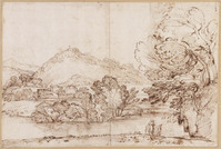 K VI 028
<br/>
Rivierlandschap met reizigers
<br/>
<em>Grimaldi, Giovanni Francesco (1606-1680)</em>